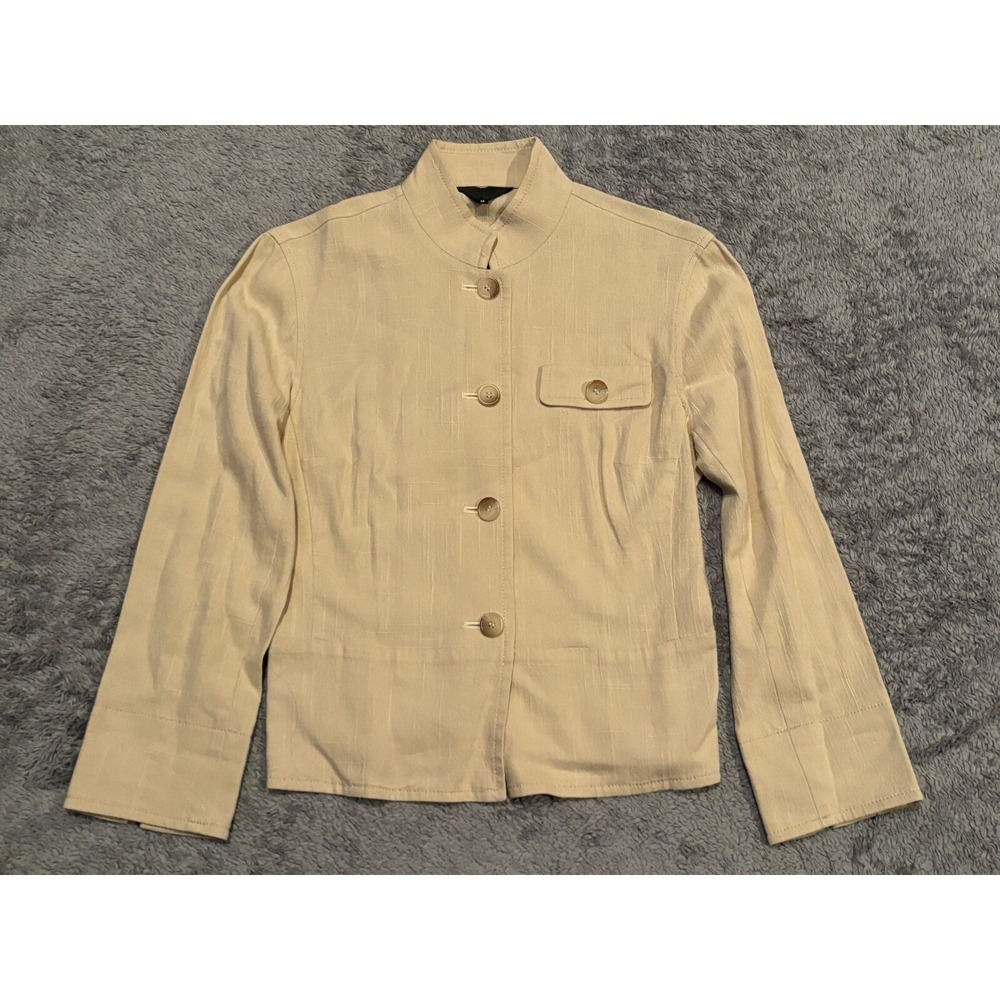 Untitled Silk Blend Top Womens 9 Beige Button Jacket Pocket Career Office